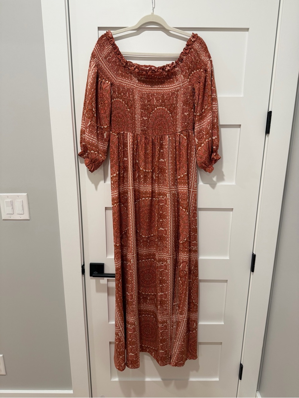 Pink Lily Rust Boho Off-Shoulder Maxi Dress
